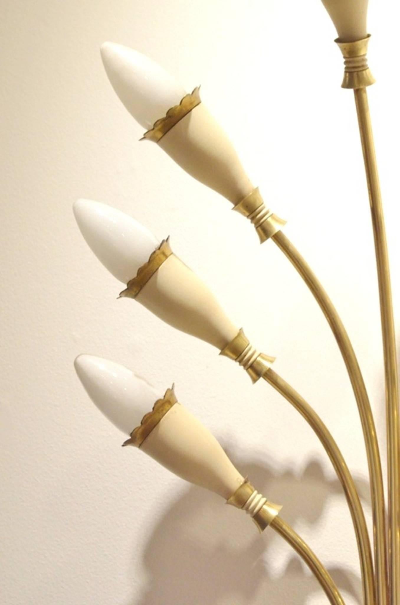 Two Italian Mid-Century 'Bouquet' Brass and White Wall Sconces 1