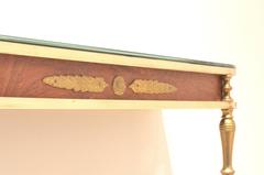 Mid-Century Neoclassic Brass and Mahogany Wood Hallway Console Demilune Table