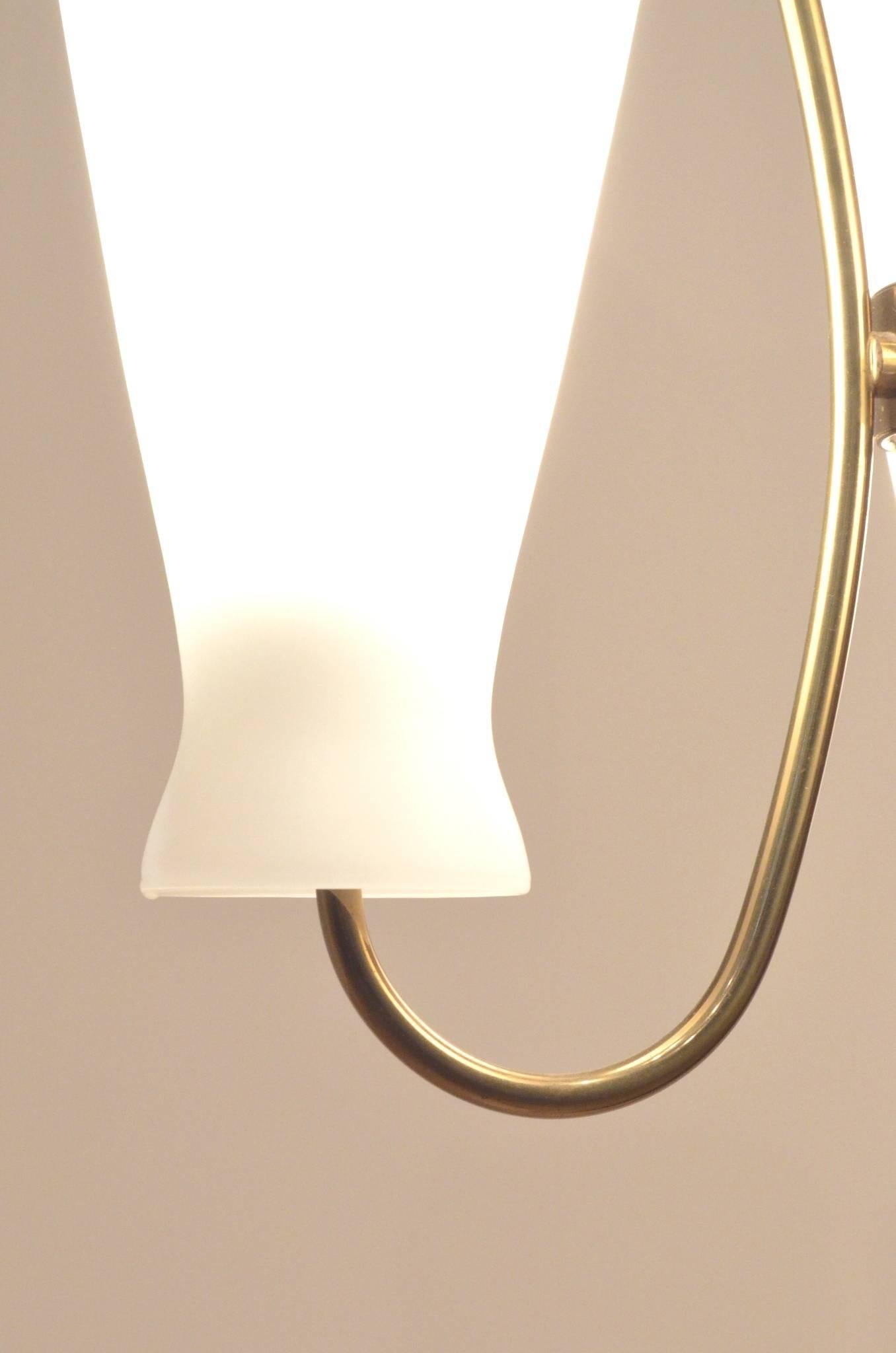 Italian Mid-Century Design Tripod Glass, Brass and Teak Wood Floor Lamp Lighting 3