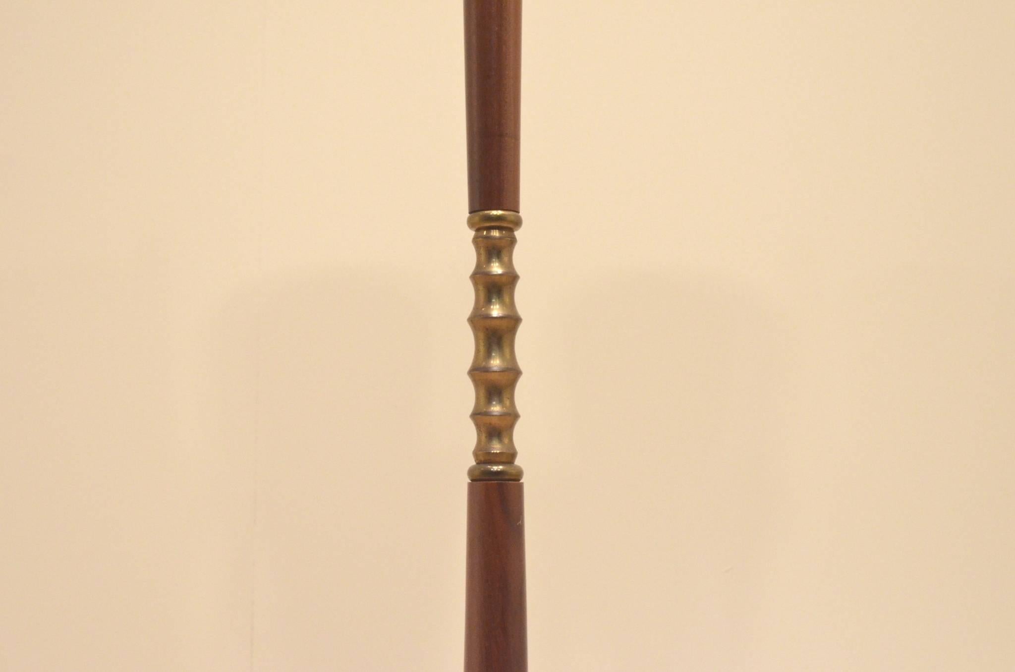 Italian Mid-Century Design Tripod Glass, Brass and Teak Wood Floor Lamp Lighting 5