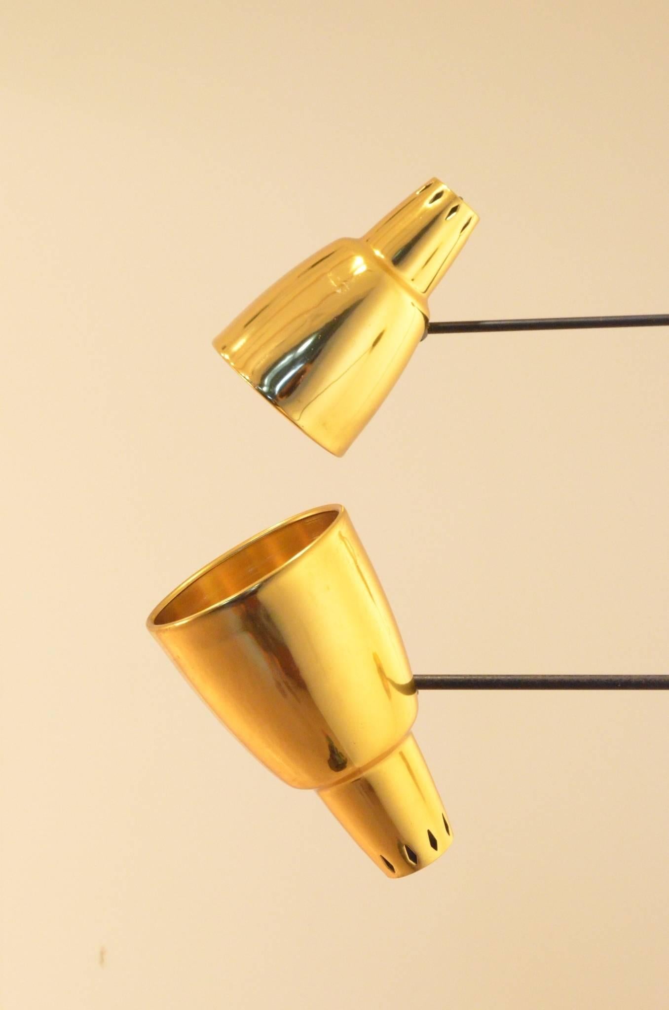 Mid-20th Century Two French Design Luminalite Golden Aluminium Metal Arm Lamps Sconces For Sale
