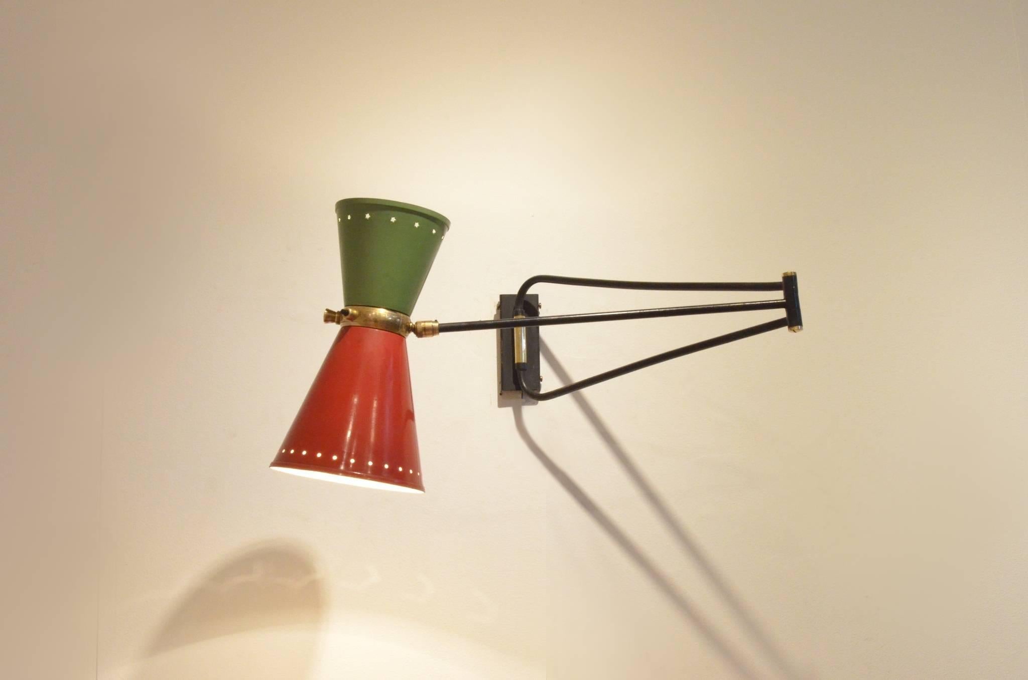 French Mid-Century Design: Orientable Metal and Brass Diabolo Lunel Wall Sconce 4