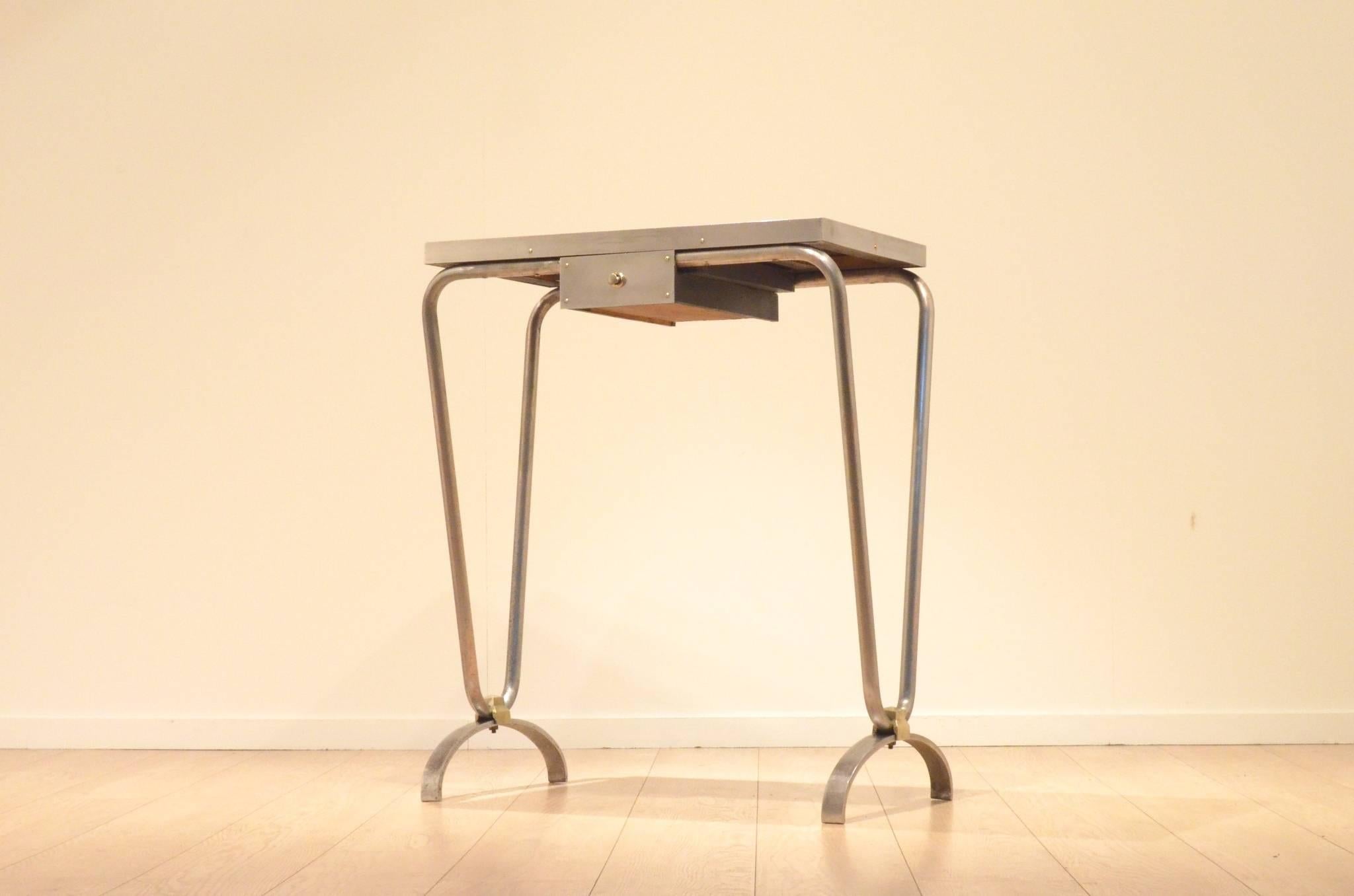 Brass French Design 1920s Black Opaline and Tubular Metal Hallway Console Table