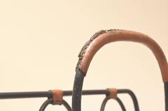 French Mid-Century Design Jacques Adnet Cast Iron & Brown Leather Magazine Rack