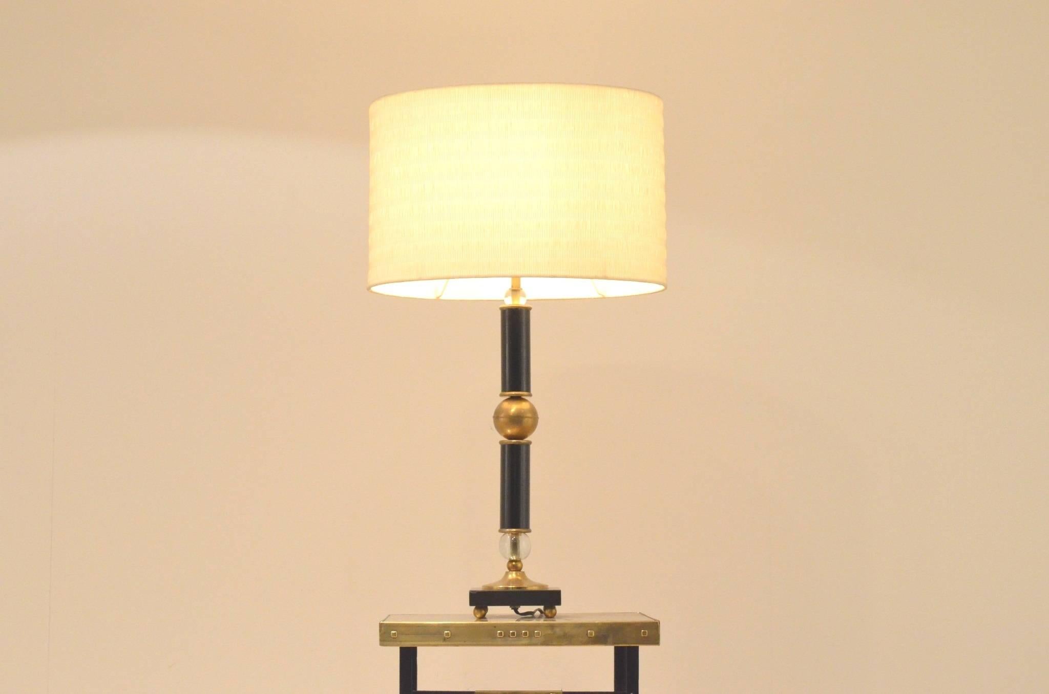 Art Deco French Mid-Century Glass and Brass Ball Table Lamp Attributed to Jacques Adnet