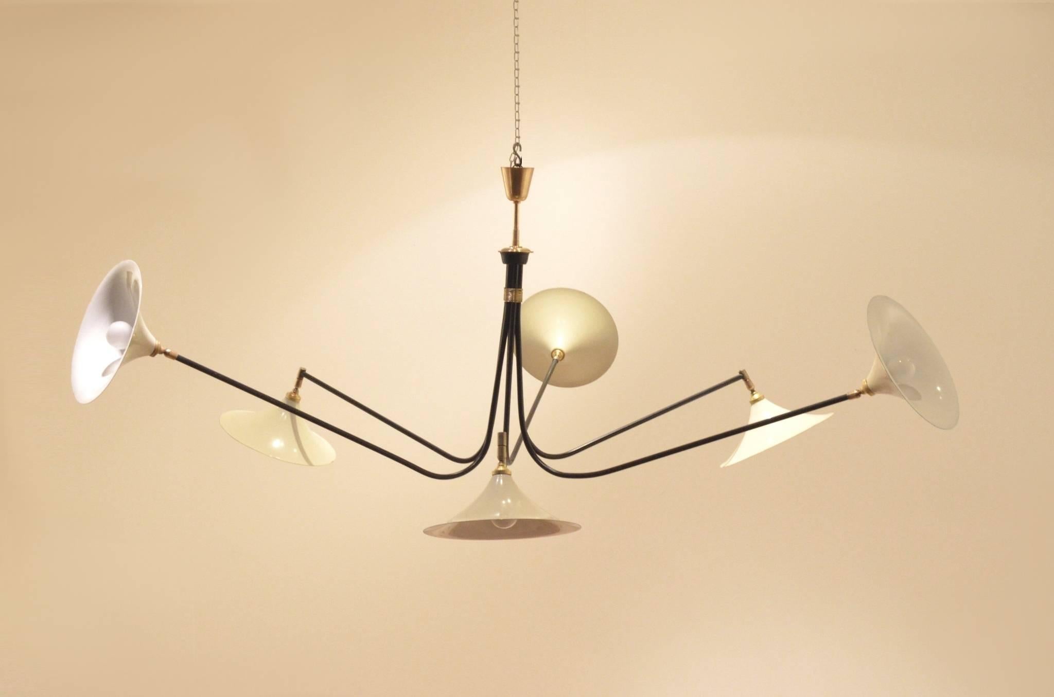 French Mid-Century Design XXXL 'Spider' Metal and Brass Chandelier Pendant Lamp 4