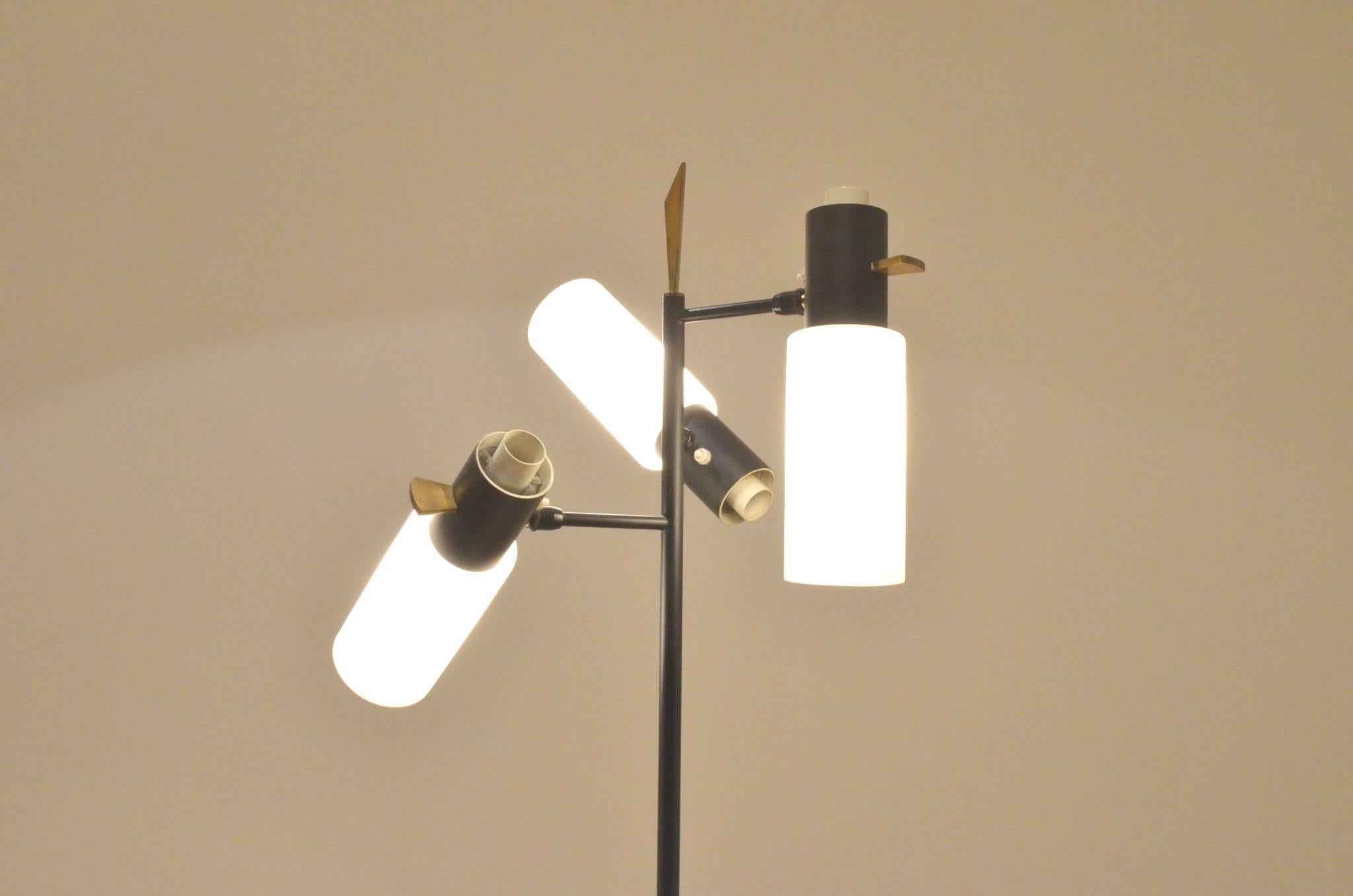 Mid-Century Boris Lacroix for Lunel Glass and Brass Floor Lamp In Good Condition In Brussels, Ixelles