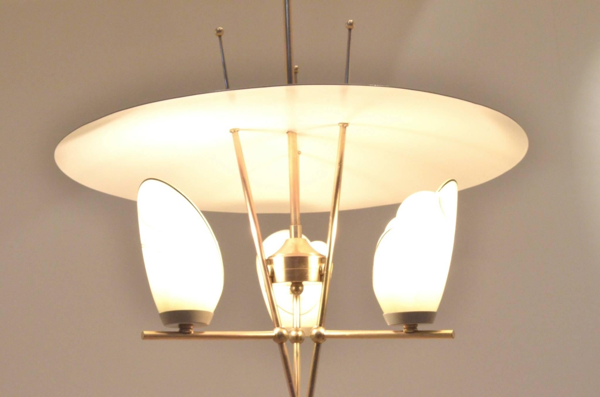 Mid-Century Italian Arteluce Style Brass and Metal Pendant Lamp Chandelier 3