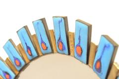 Mid-Century French Sun Shaped Mirror in Enamel and Golden Porcelain Tiles
