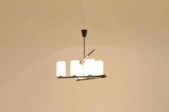 French Mid-Century Maison Arlus Z-Shaped Brass and Glass Pendant Lamp Chandelier