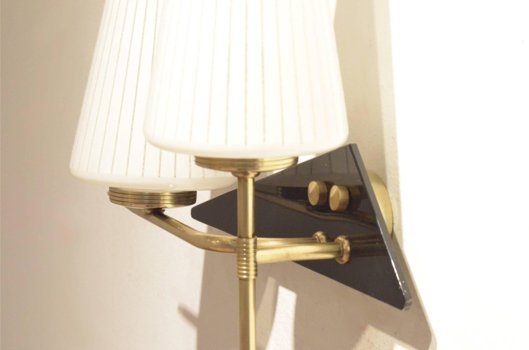 Mid-20th Century 2x Mid-Century, French Maison Arlus Triangle Shaped Wall Sconces