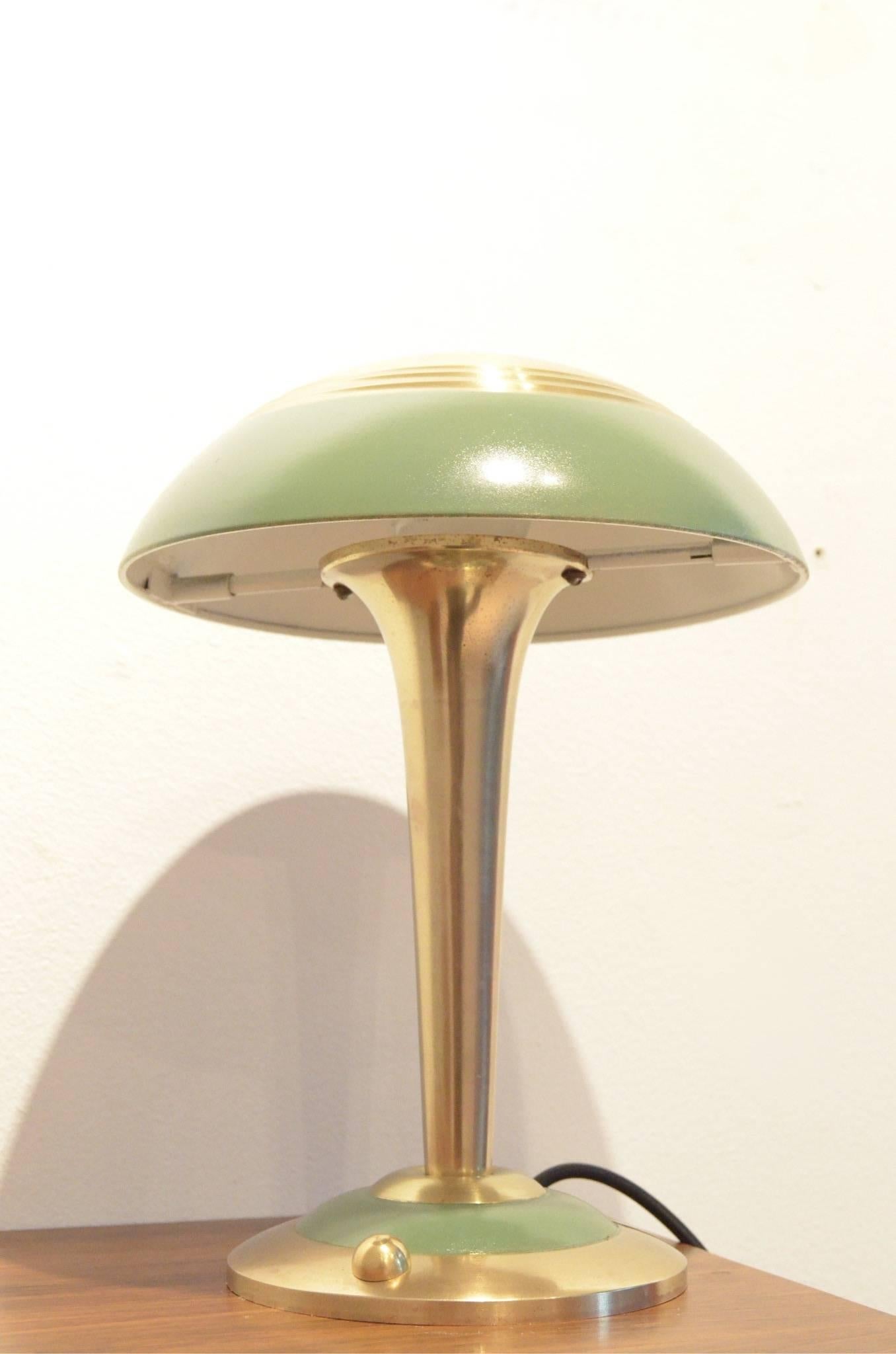 1920s French Art Deco Brass and Green Paint Swivel Top Desk Table Lamp 2