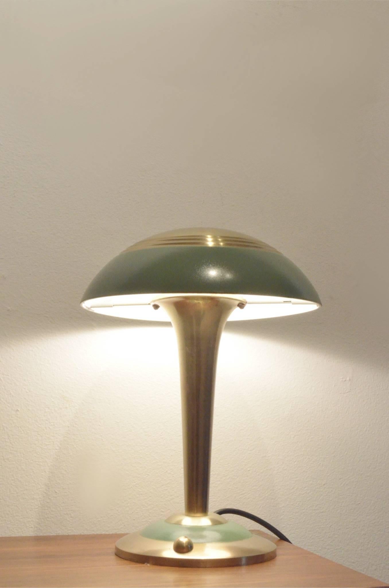 1920s French Art Deco Brass and Green Paint Swivel Top Desk Table Lamp 1