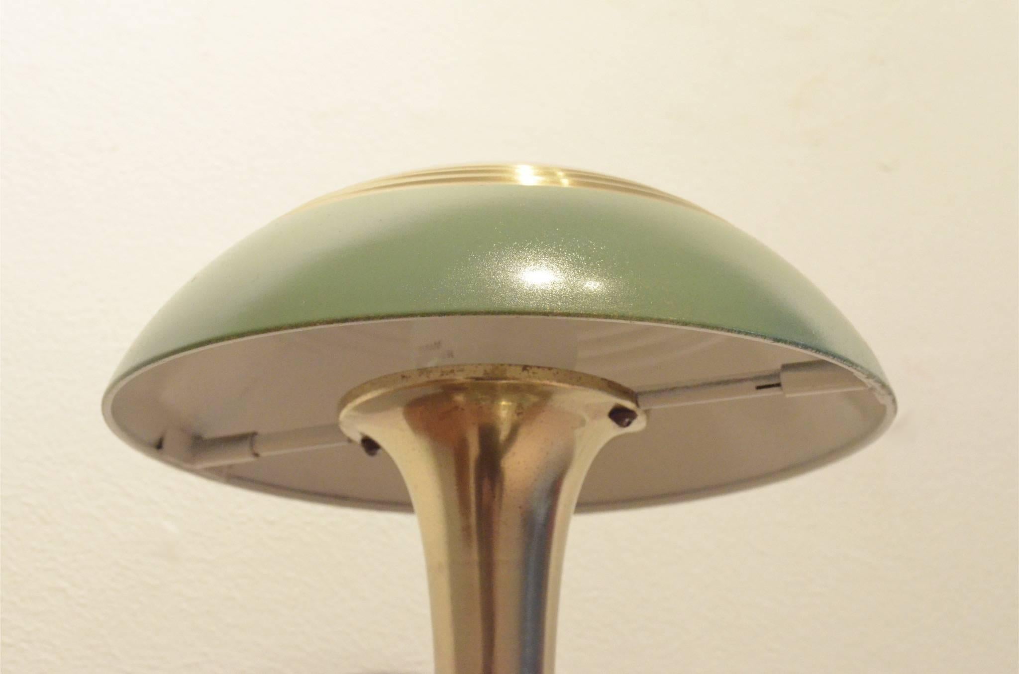 1920s French Art Deco Brass and Green Paint Swivel Top Desk Table Lamp 4