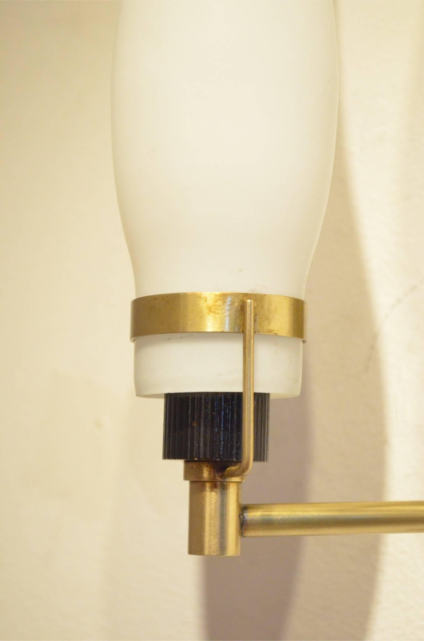 Mid-20th Century Italian Mid-Century Stilnovo Attributed two-Glass and Brass Wall Sconces Lamps
