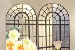 French Mid-Century Design Multicolor Painted Floral Room Divider Paravan Screen