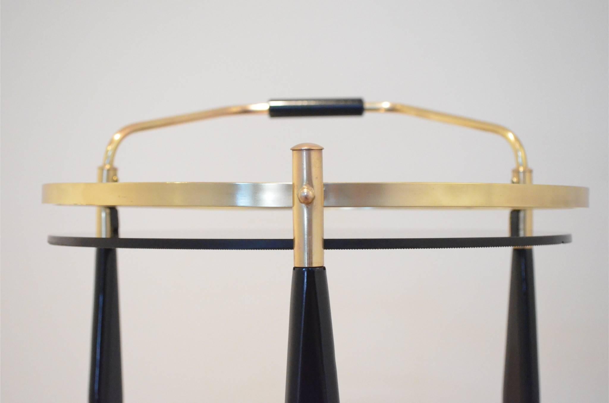 Mid-20th Century French Hollywood Rengency Design Black Brass Maison Jansen Style Serving Trolley