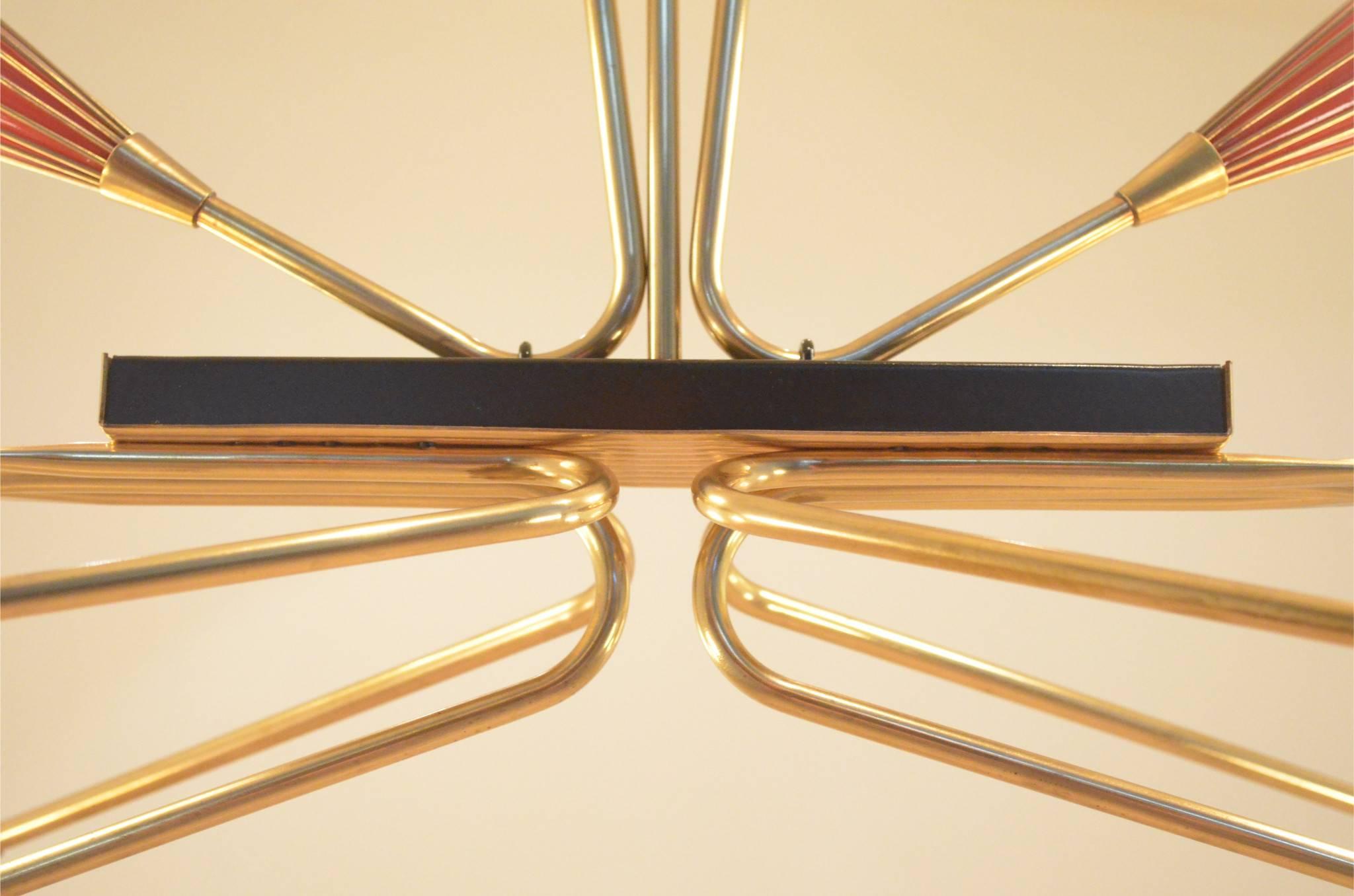 Mid-Century French Maison Lunel Sputnik Shaped Brass and Glass Chandelier 2