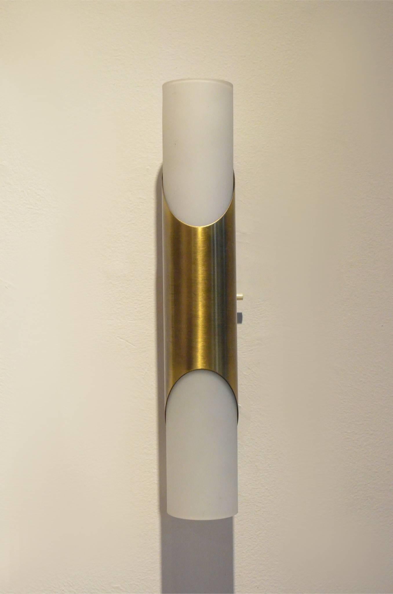 Mid-Century Modern 1970s German Vintage Design, Brass and Glass Neuhaus Wall Sconces Lamps