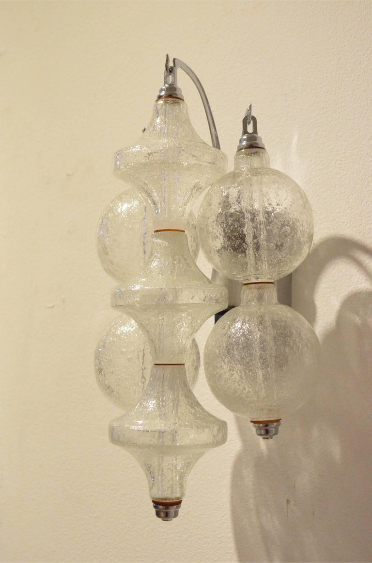 False Pair of 1970s Tulipan Drop Down Blown Glass Wall Sconces by Kalmar Franken For Sale at 1stdibs
