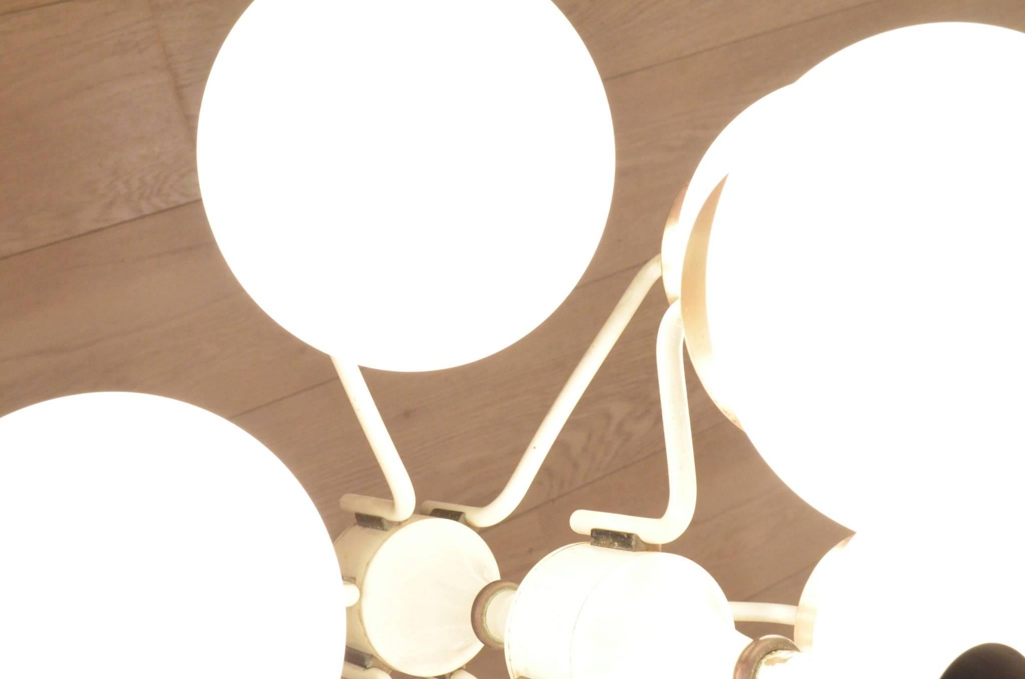 Exquisite Midcentury Italian Double Layer Glass & Brass Chandelier Pendant Lamp 3