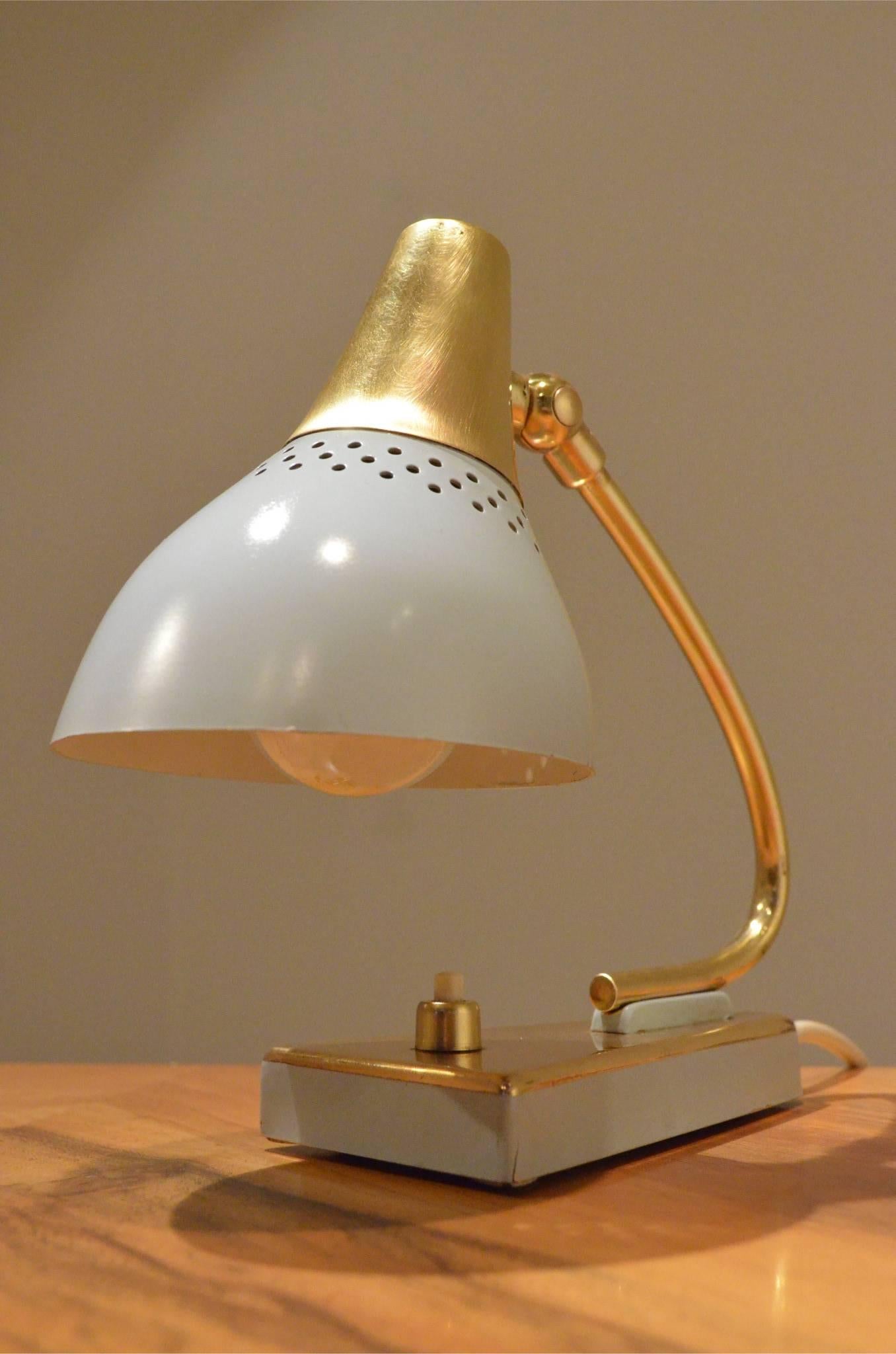 Mid-20th Century Pair of Midcentury Design Painted Metal and Brass Bedside Table Lamps