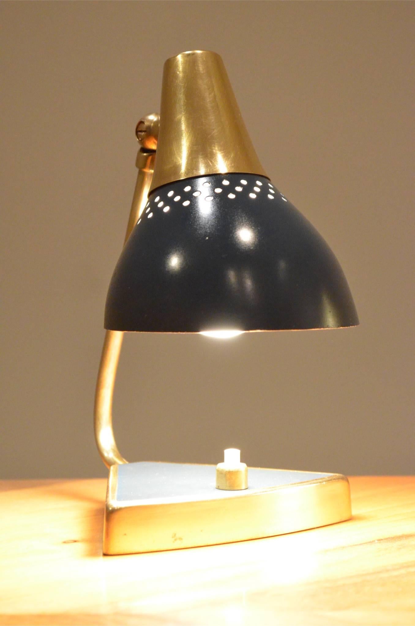 Mid-Century Modern Pair of Midcentury Design Painted Metal and Brass Bedside Table Lamps