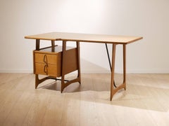 Midcentury French Reconstruction Period Oak Wood Desk by Pierre Cruege