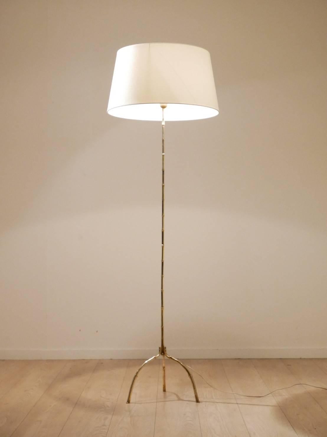 Mid-Century Modern Midcentury French Maison Baguès Faux Bamboo Patterned Brass Floor Lamp