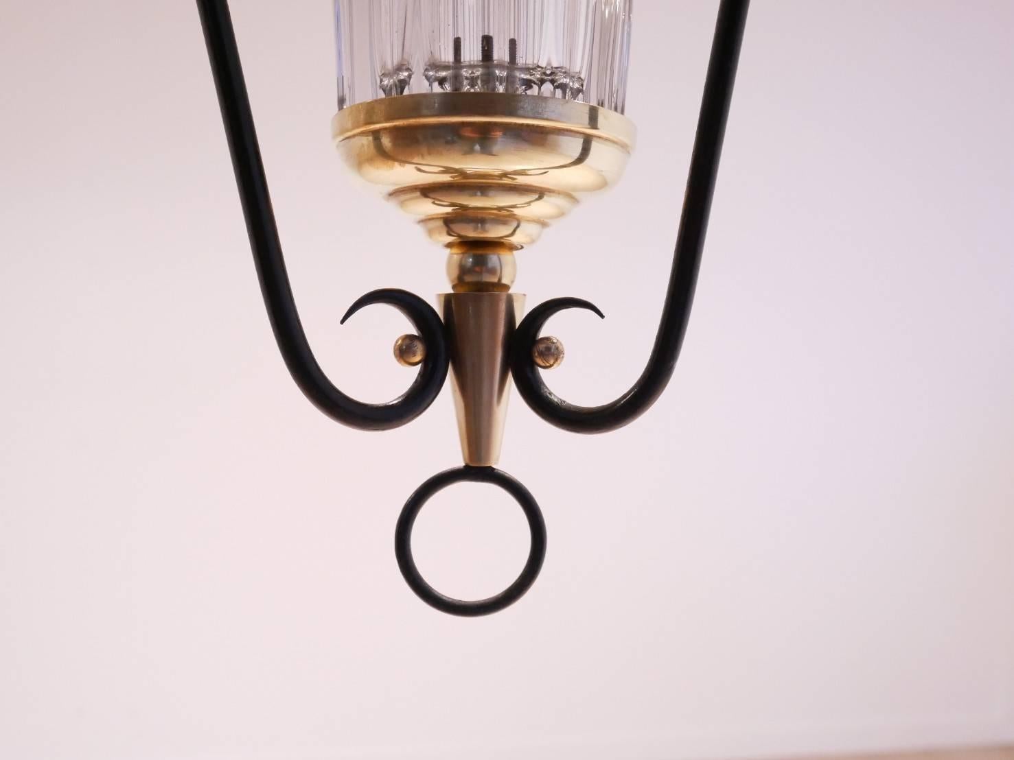 Midcentury French Bicolored Glass & Metal Lantern In Good Condition For Sale In Brussels, Ixelles