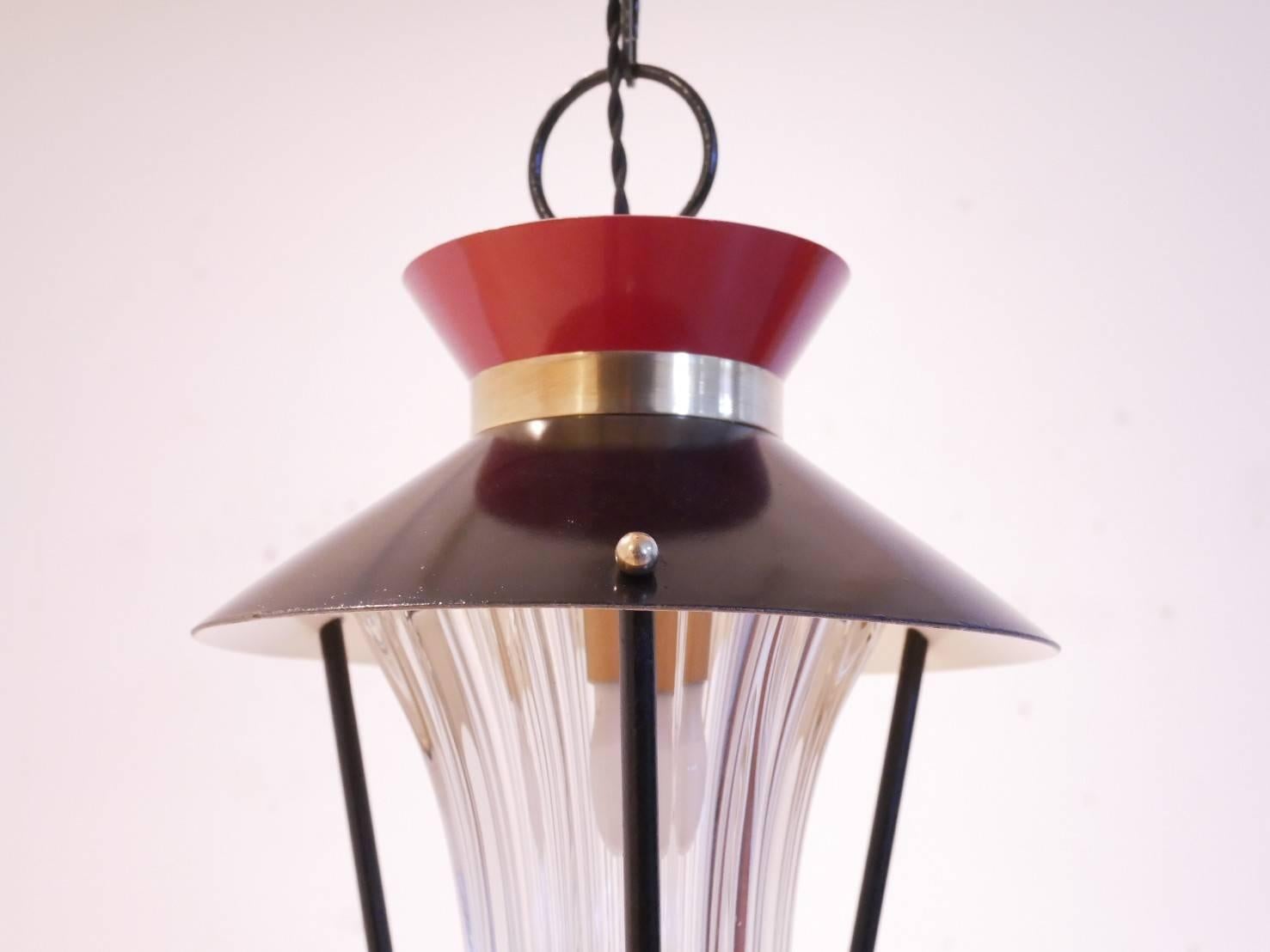 Mid-Century Modern Midcentury French Bicolored Glass & Metal Lantern For Sale