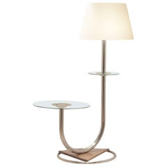 Art Deco Lighting, Chromium and Walnut Combo Floor Lamp and Side Table