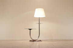 Art Deco Lighting, Chromium and Walnut Combo Floor Lamp and Side Table