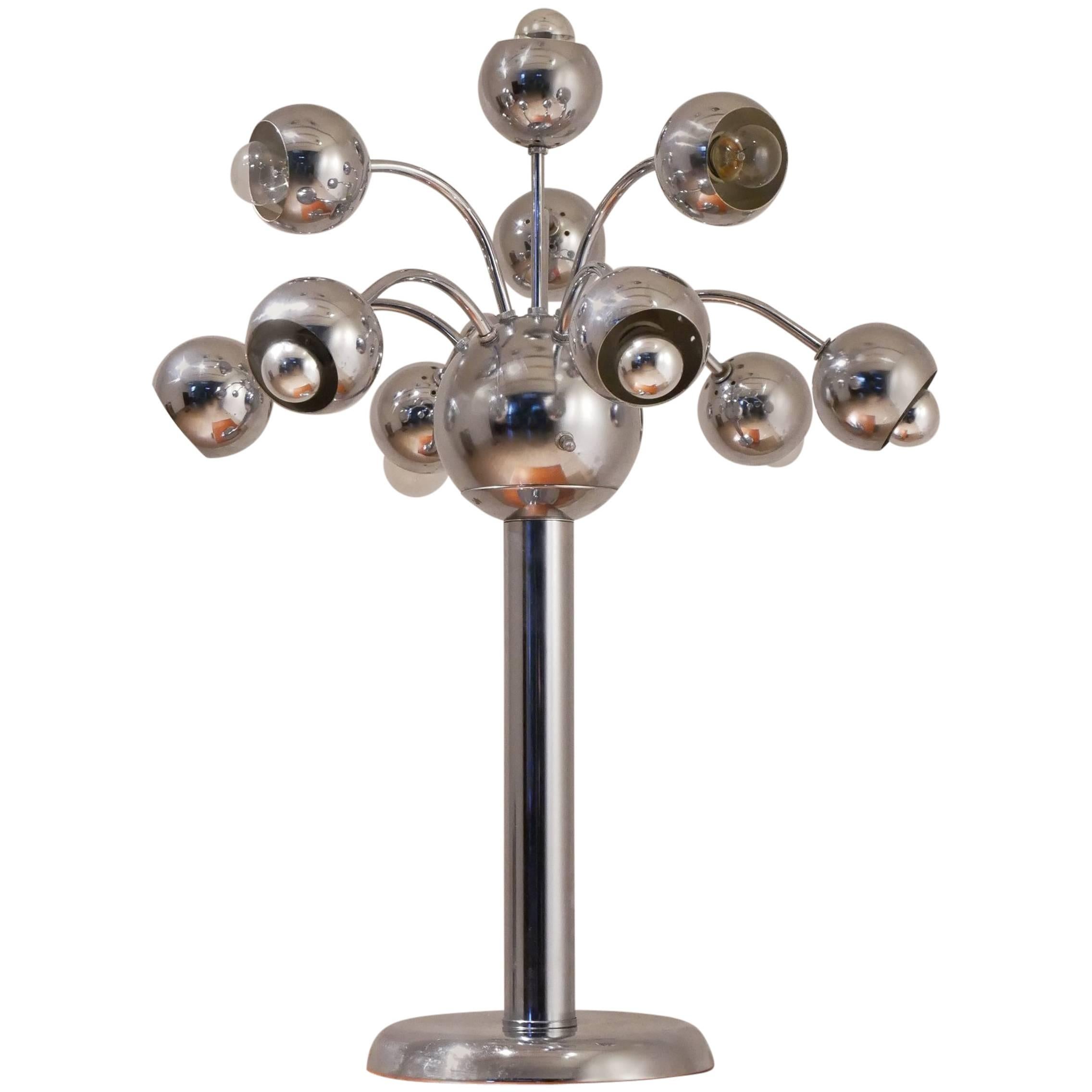 1970s Italian Attributed Reggiani Chromed Balls Tree Shaped Table Lamp im Angebot