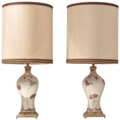 Vintage Pair of French Table Lamps in Bronze and Porcelain by Manufacture De Sèvres
