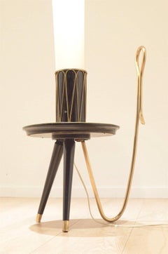 Midcentury Italian Lacquered Wood and Cone Shaped Textile Floor Lamp