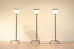 Midcentury Belgian Design, Brass and Glass Tripod Floor Lamp