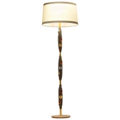 Midcentury Italian Multi-Color Lacquered Wood and Brass Floor Lamp