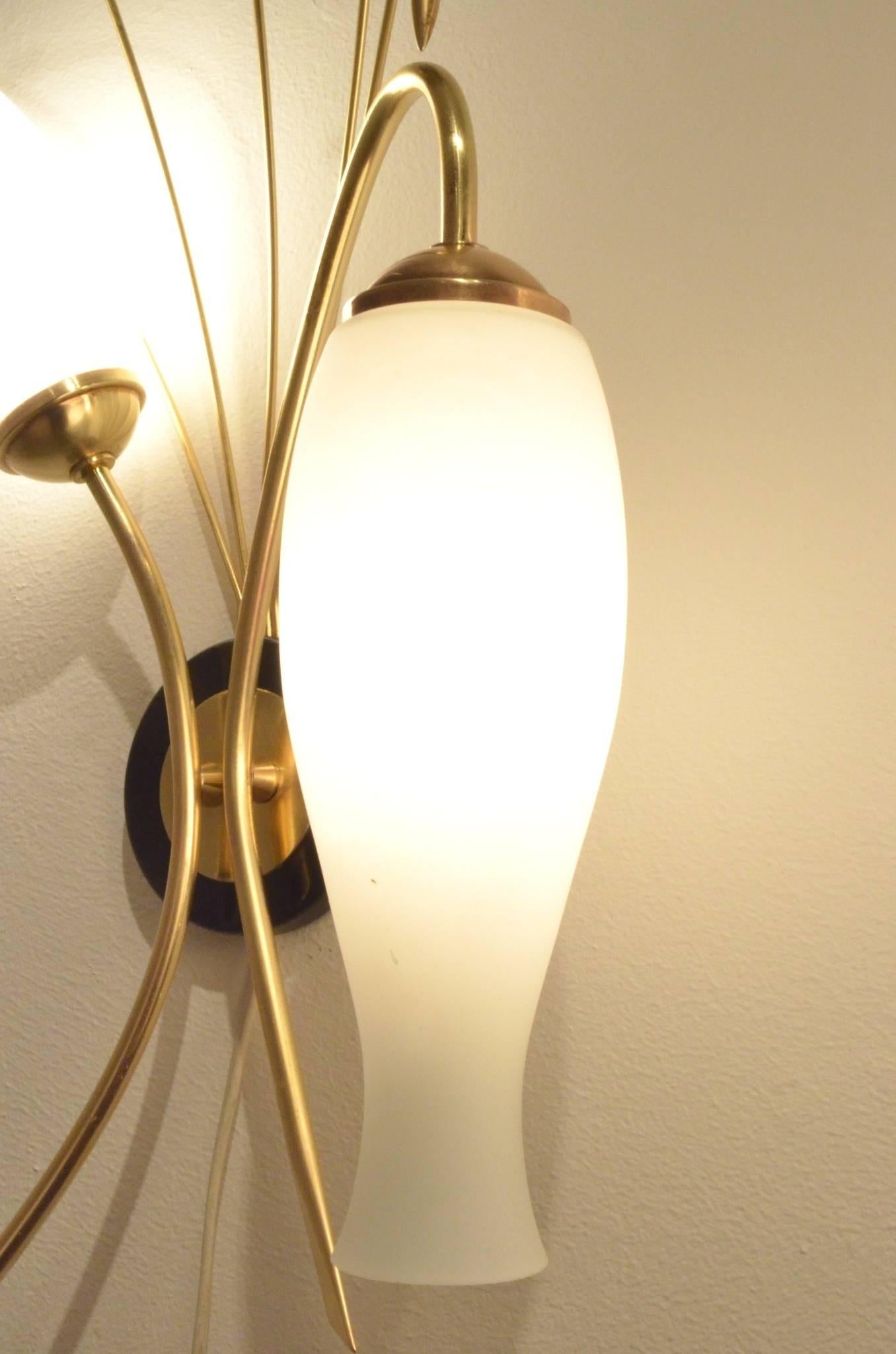 Pair of French Midcentury Design Sconces with Organic Brass and Glass For Sale 1