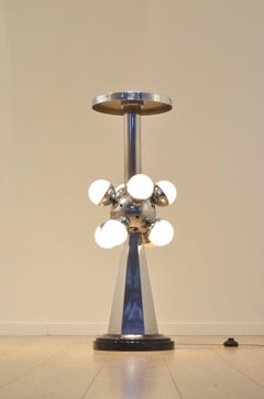 1960s Sputnik Black and Chrome Pedestals Stand Table Lamp