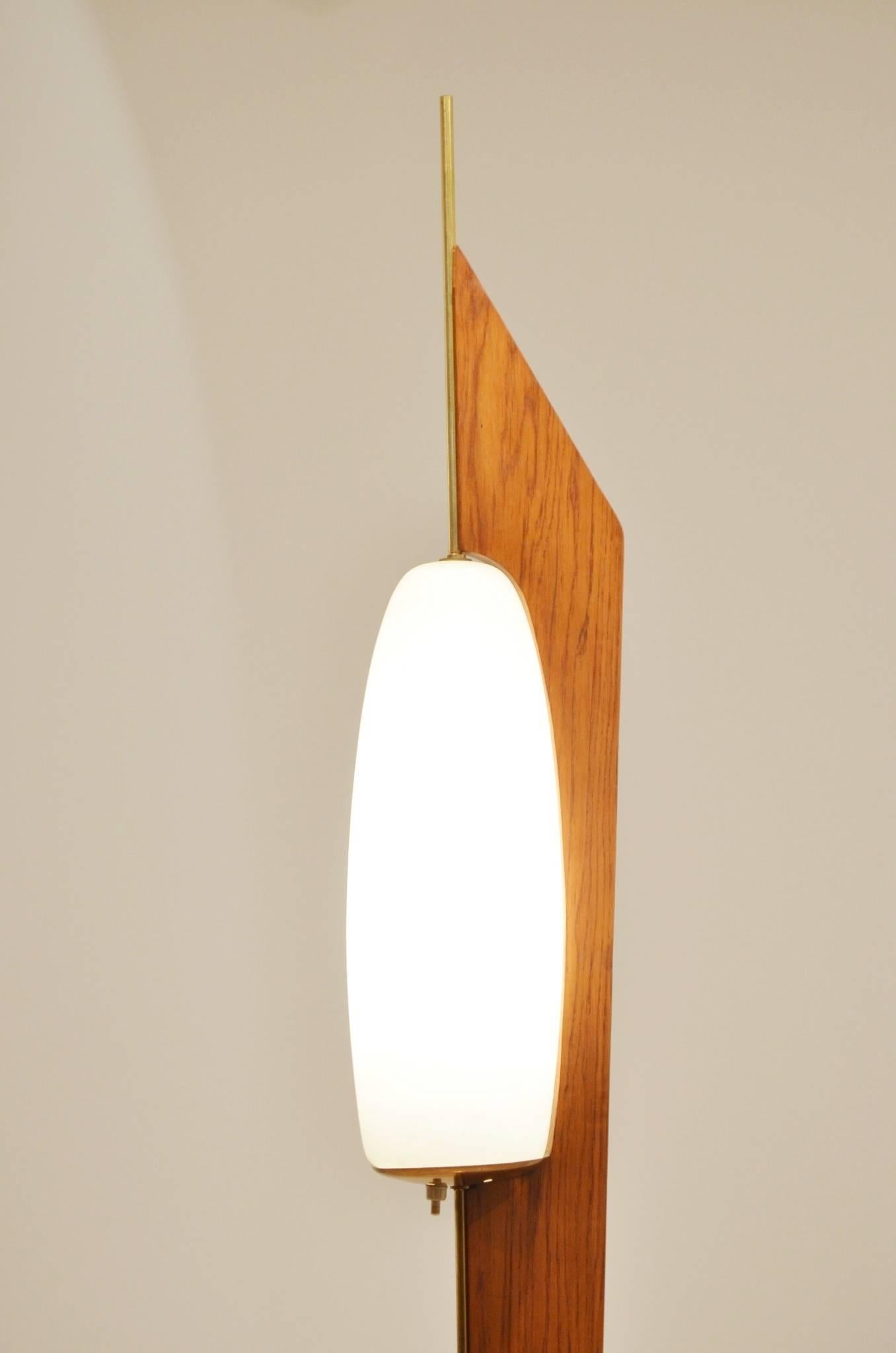 Mid-Century Modern Sculptural Mid-Century Wood Blade and Brass Floor Lamp