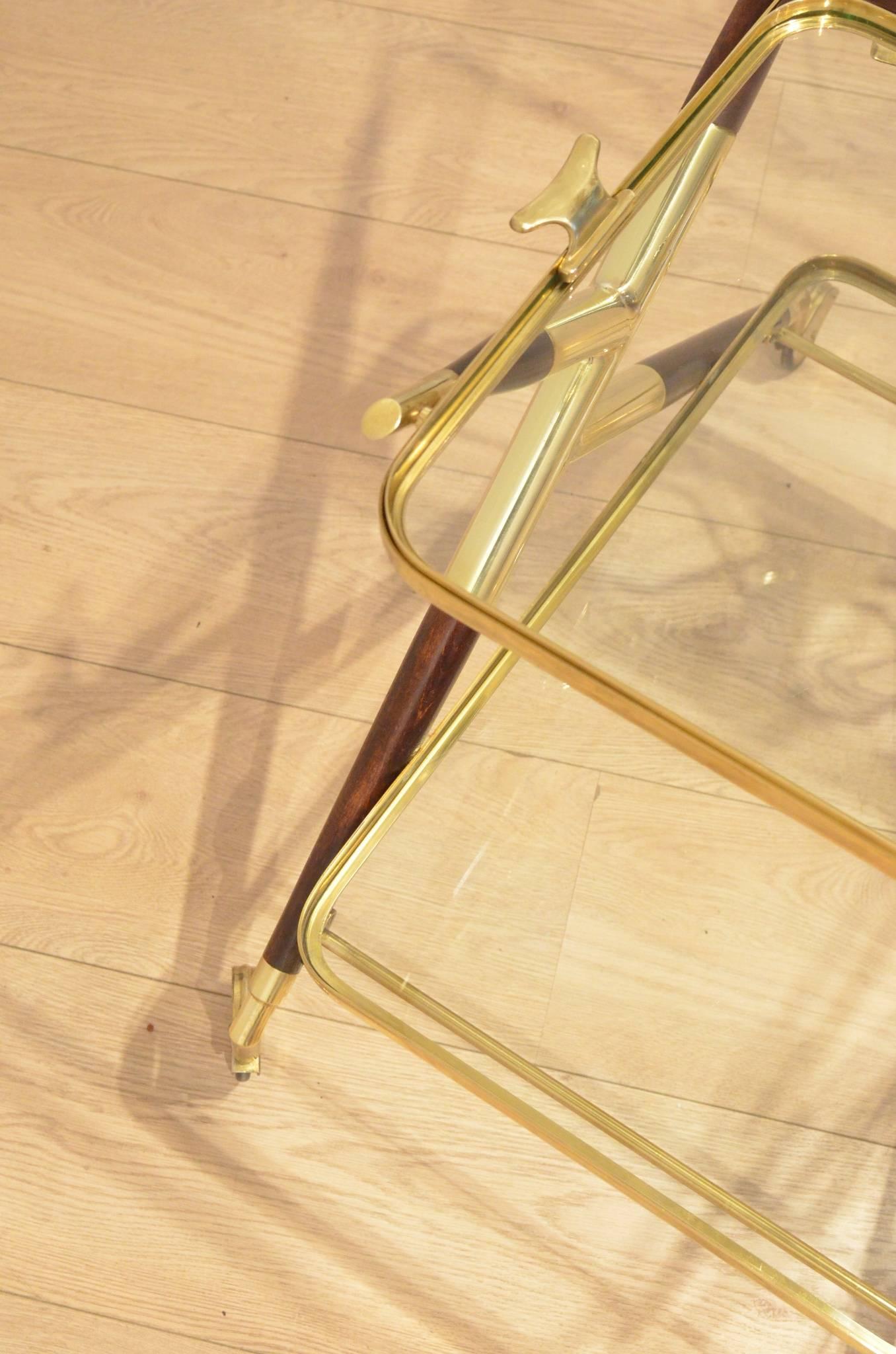 Mid-Century Modern 1950s Cesare Lacca Mahogany, Brass & Glass Serving Trolley for Cassina