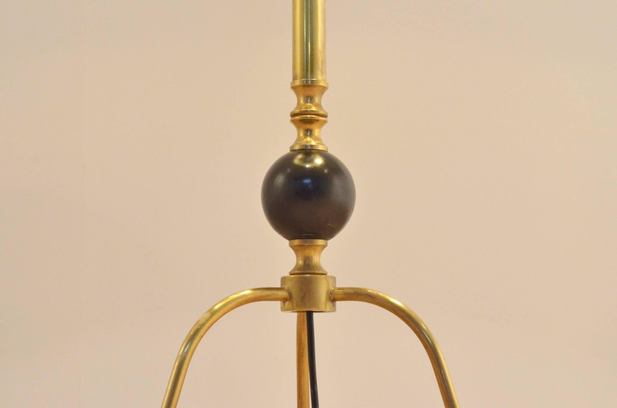Belgian Mid-Century Brass and Lacquered Wood Tripod Floor Lamp