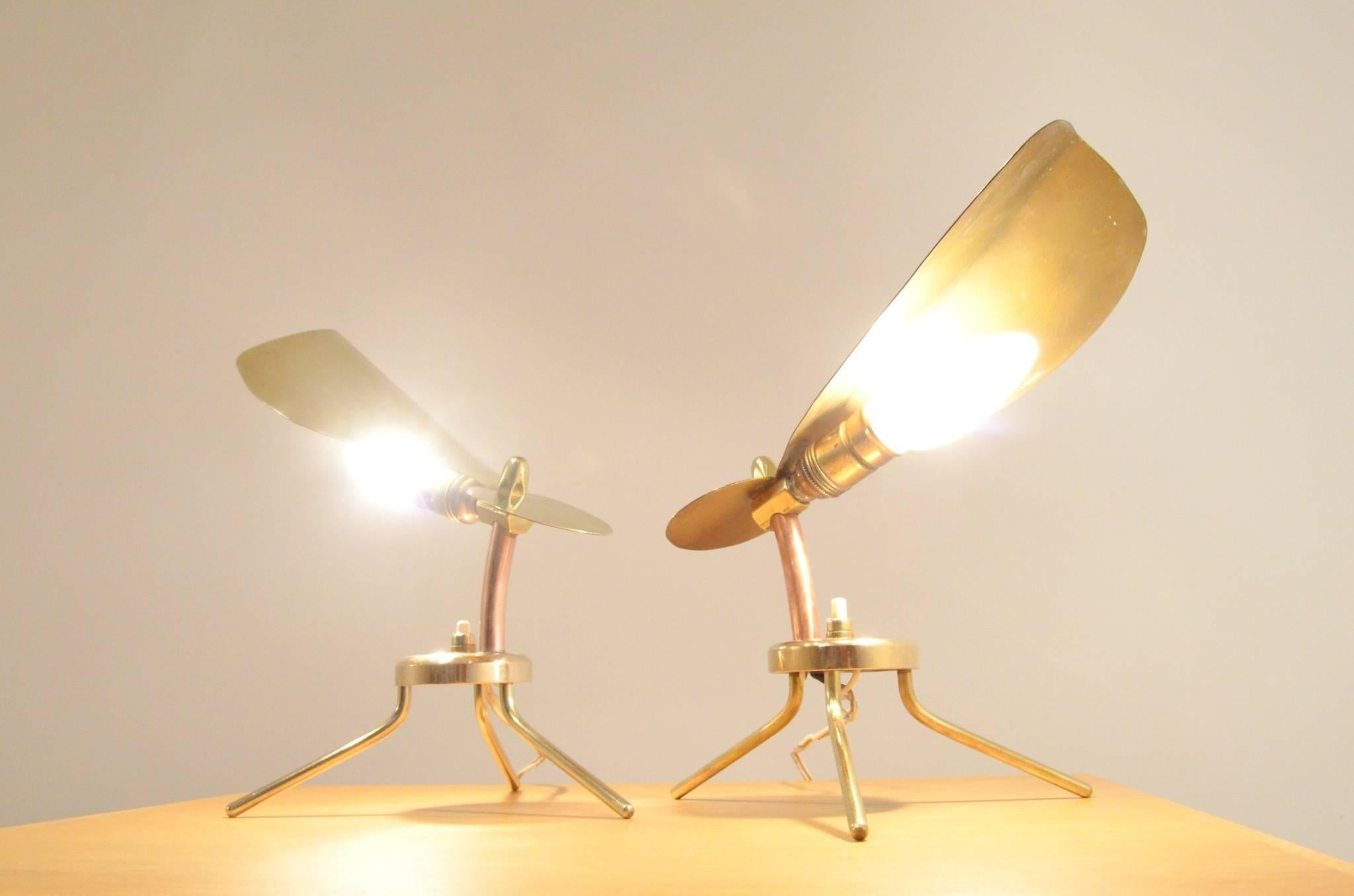 Pair of Mid-Century Modern Italian Zoomorphic Table Lamps in Brass & Copper 1