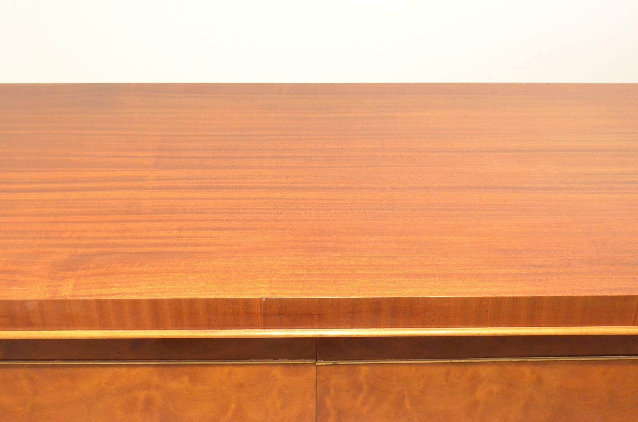 Belgian Design Mid-Century Modern De Coene Exotic Wood and Brass Sideboard 5