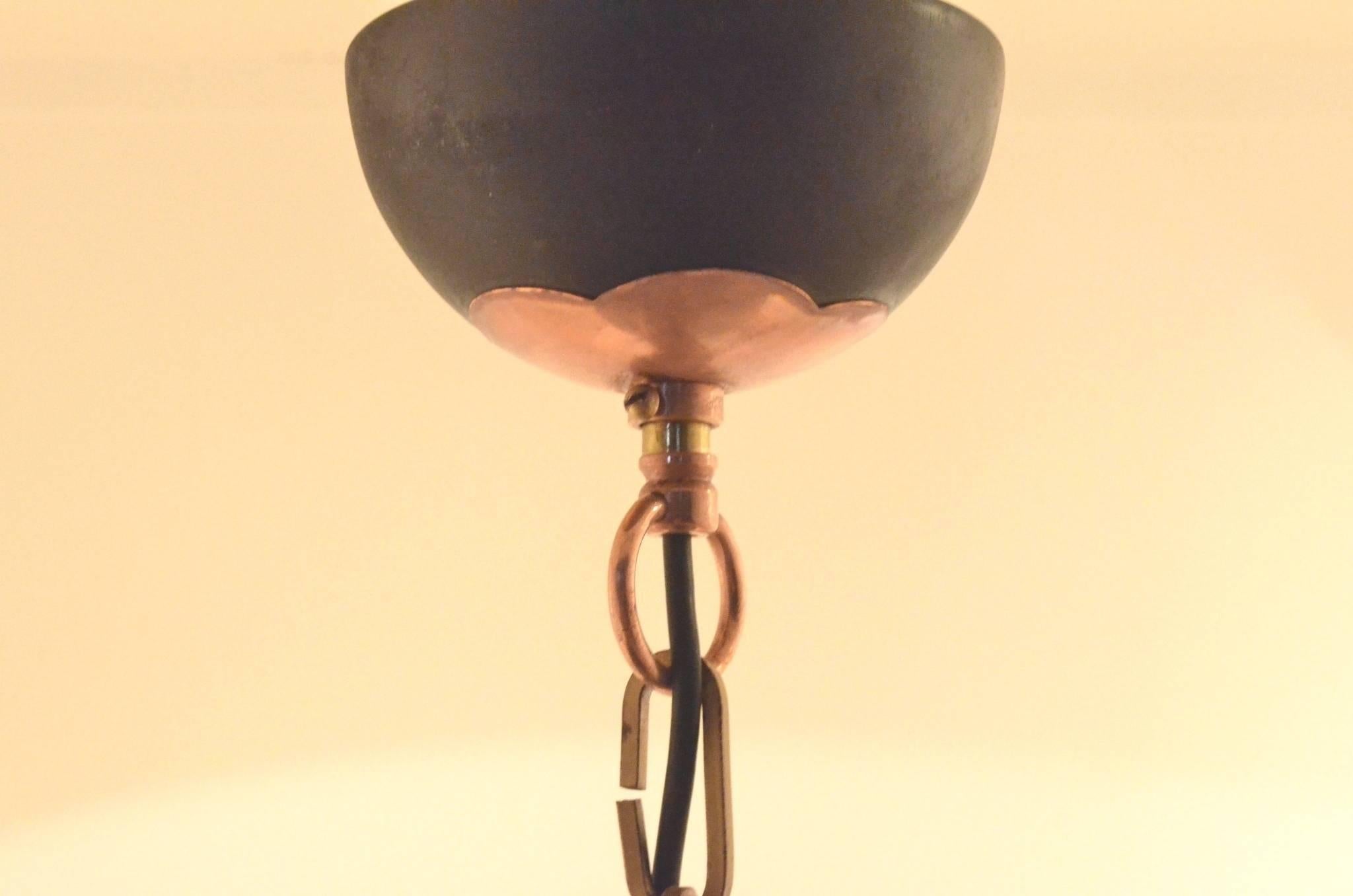 Art Deco Ornamentalist Black and Copper Chandelier Lantern, 1940  In Excellent Condition In Brussels, Ixelles