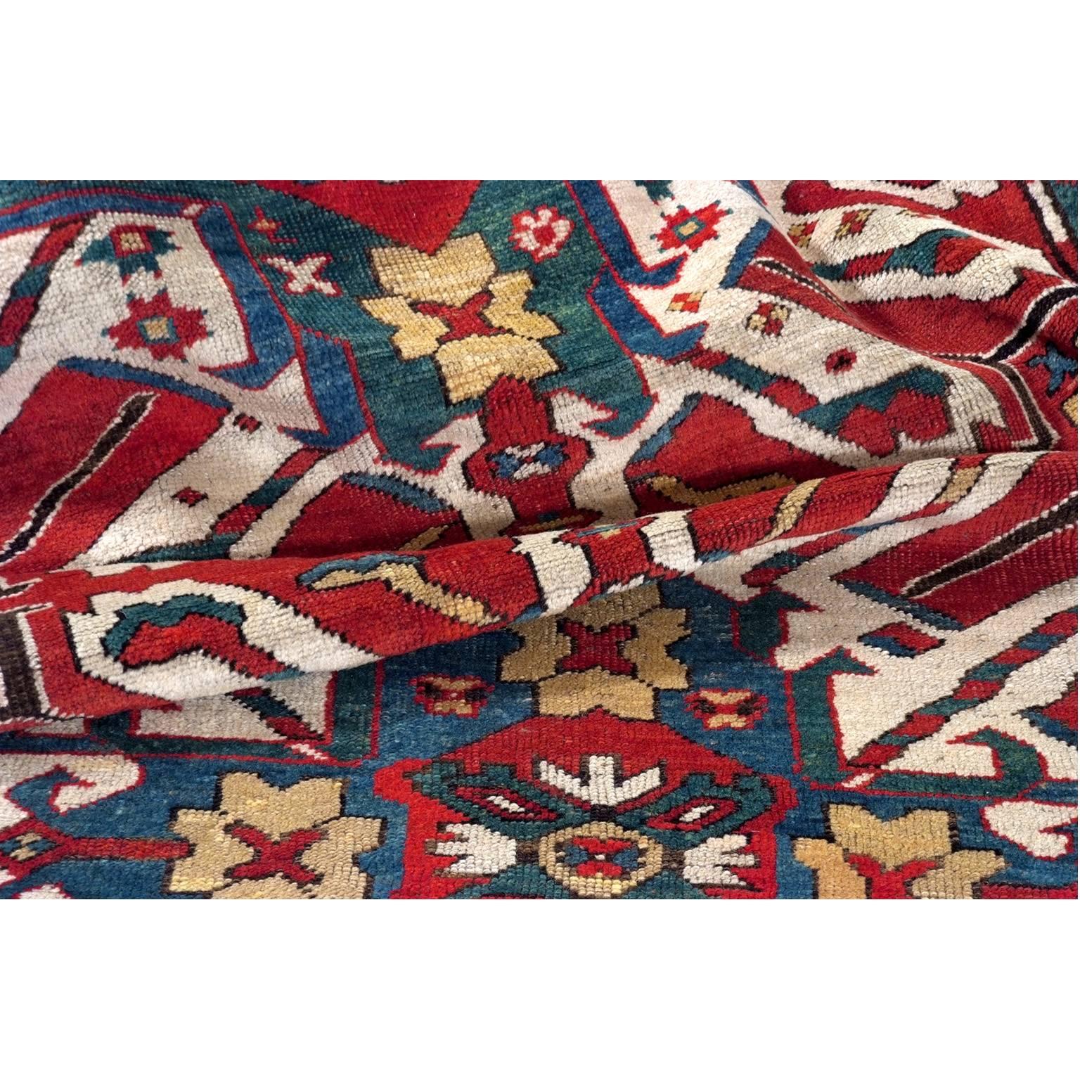 Late 19th Century Eagle Kazak Chelaberd Wool Carpet For Sale 2