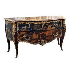 Antique Late 19th Century Louis XV Style Gilt-Bronze Mounted Lacquer Commode