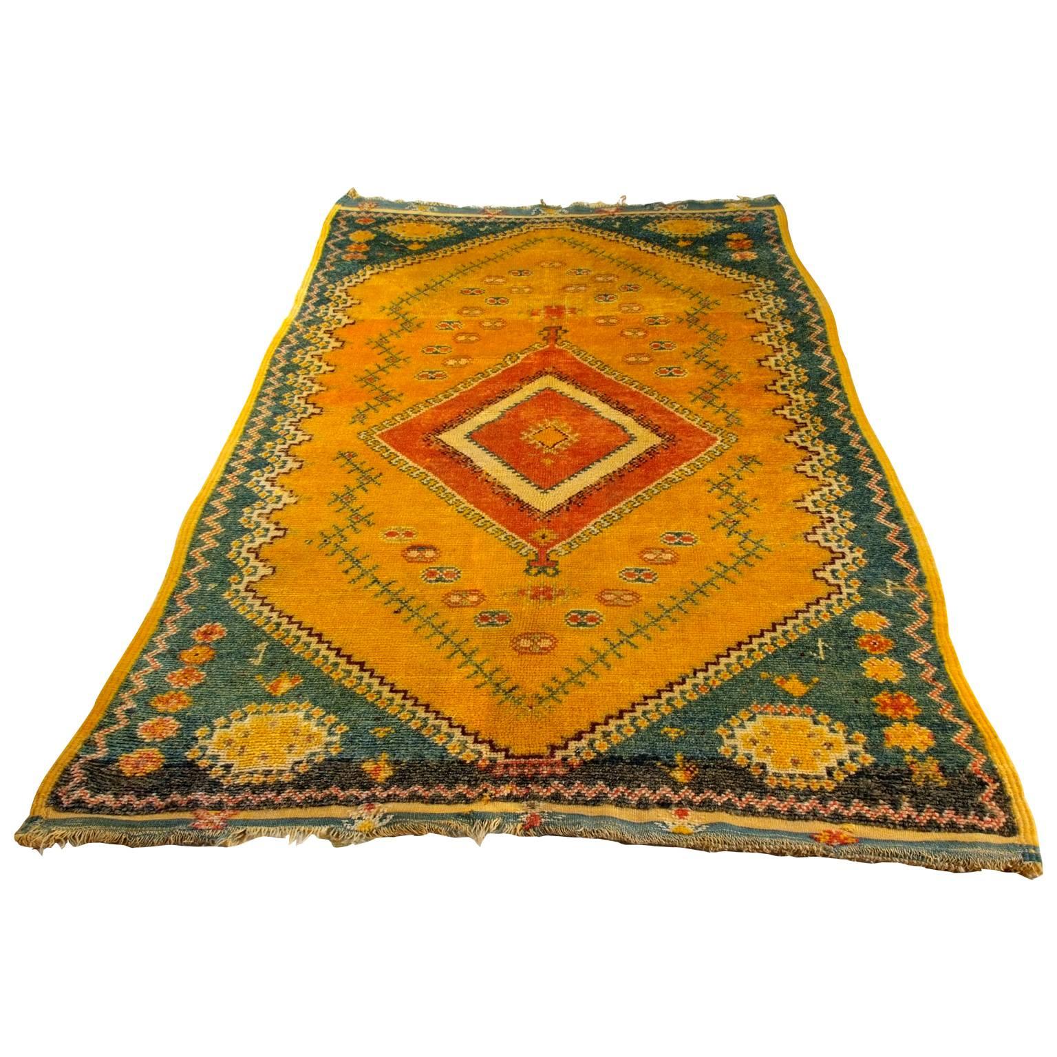 Tribal 20th Century Taznakht Moroccan Wool Carpet  For Sale