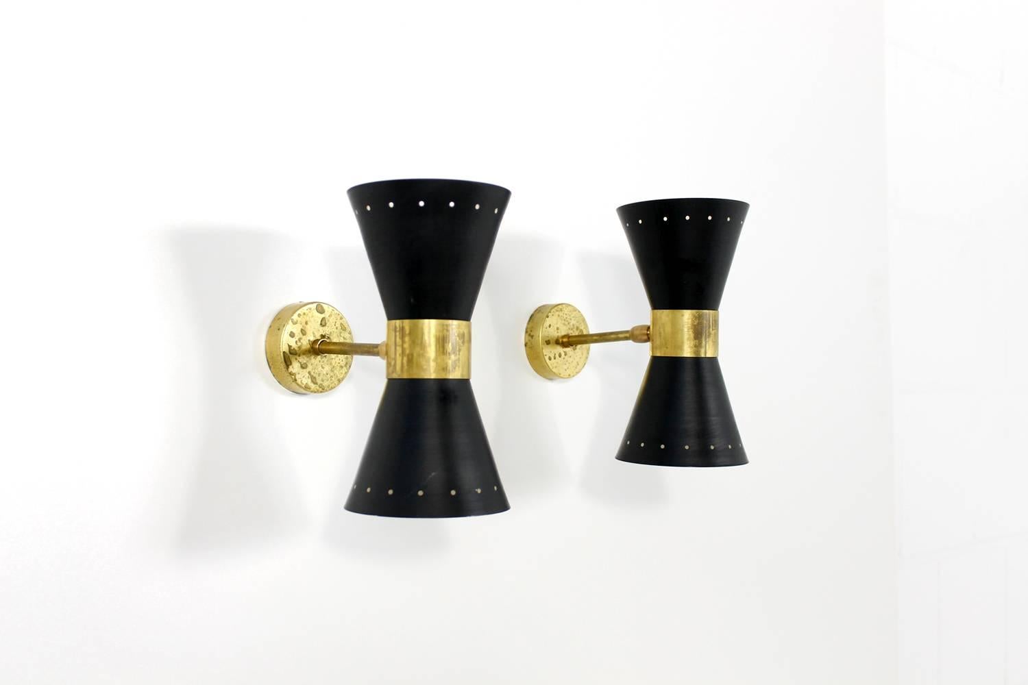 Mid-Century Modern Beautiful Adjustable Italian Diabolo Sconces, Brass, Italy, Stilnovo Style 36pcs For Sale
